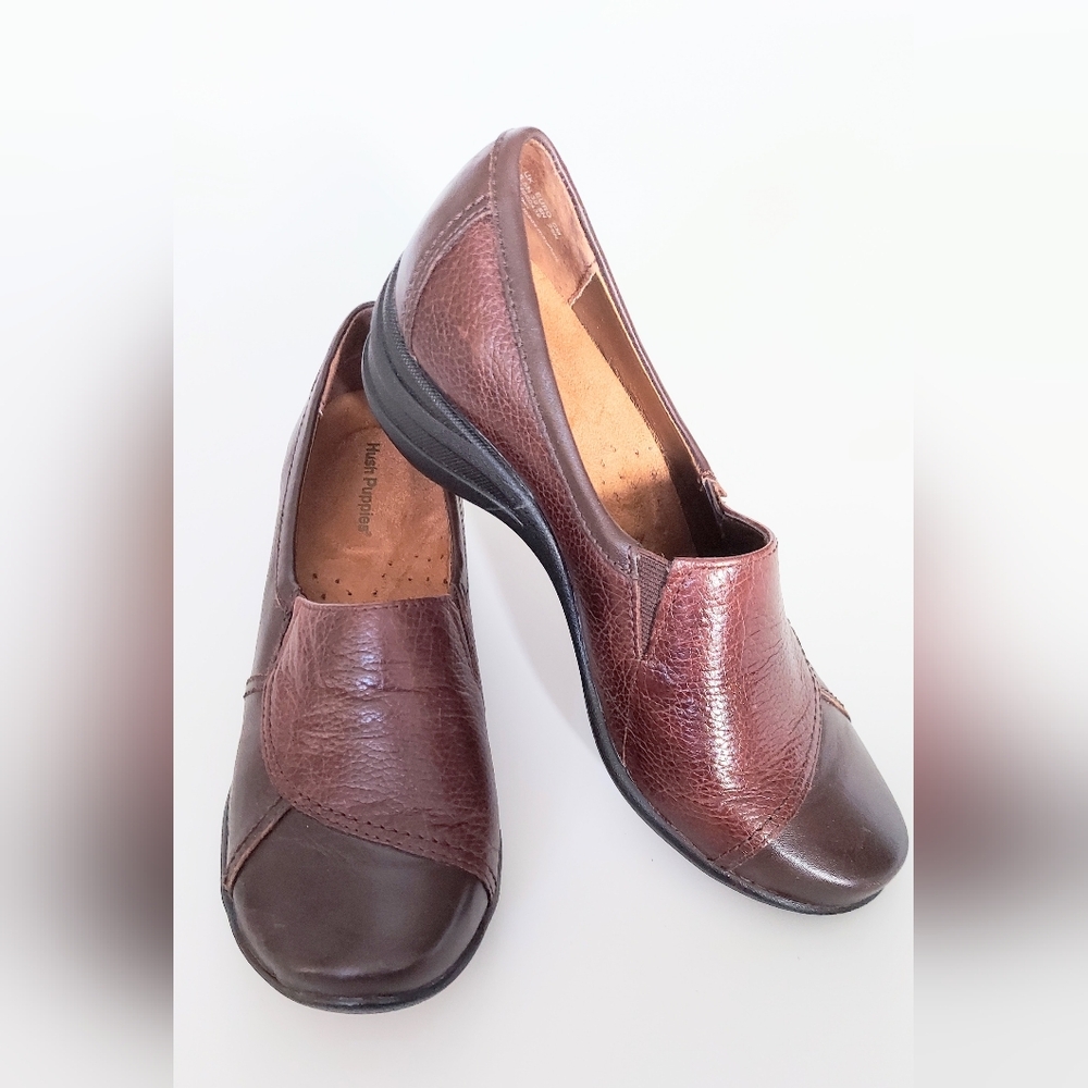 Hush Puppies Verse Brown Leather Slip-On Comfort Loafer Shoes Womens Size 7.5M